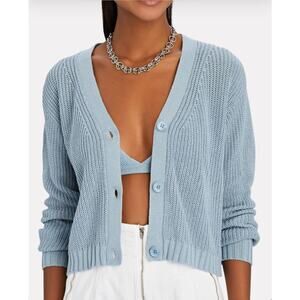 SABLYN Tati Rib Knit Cotton-Silk Cardigan in Light Blue Size XS